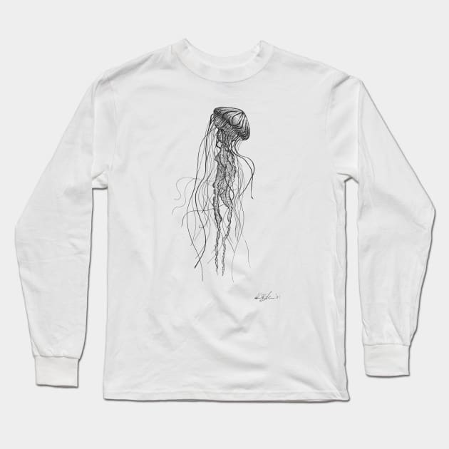 Jellyfish - Original Pen and Ink Artwork Long Sleeve T-Shirt by InletGoodsCo